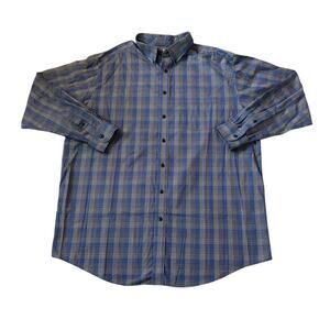Gold Label Roundtree & Yorke Blue/Brown Check Button Down Mens Size 2XLT